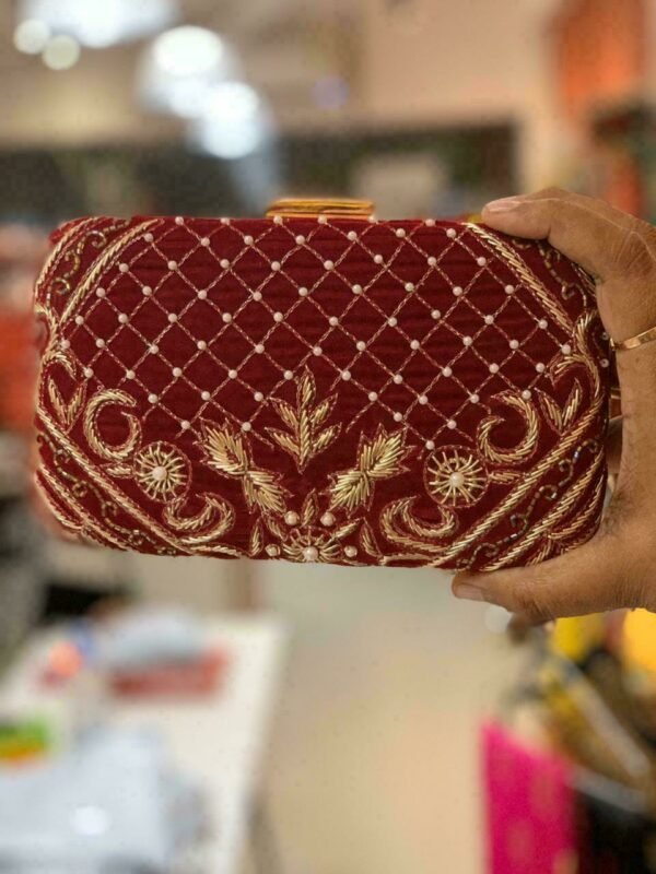 Customized embroidered velvety clutches
