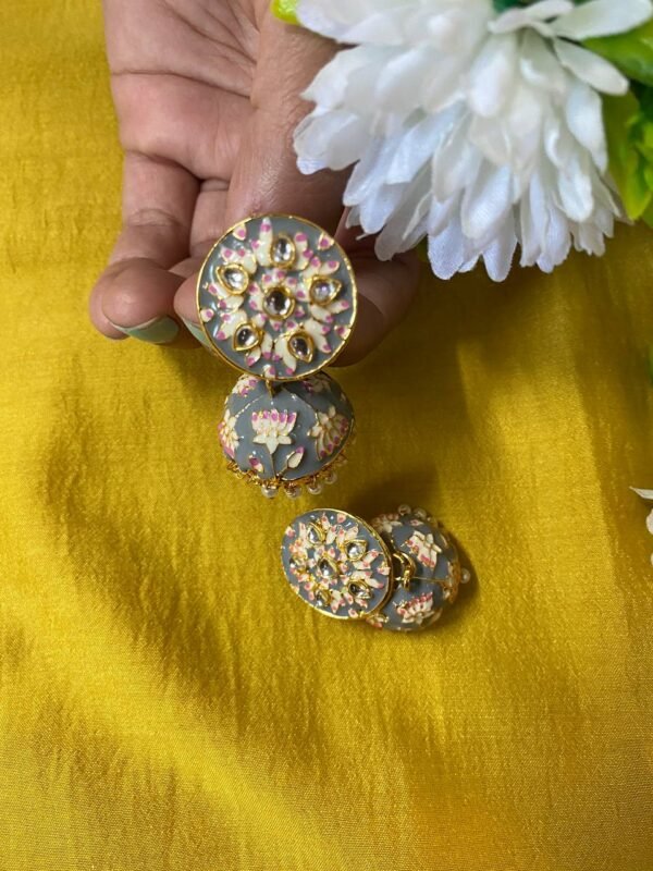 Buy grey handpainted meenakari earrings