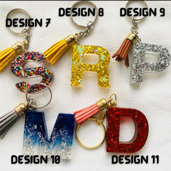 S Multicolor Glitter Resin Initial Letter A-Z Keychain with Tassel