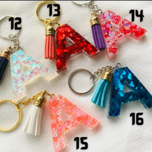 Glitter Resin Initial Letter A-Z Keychain with Tassel