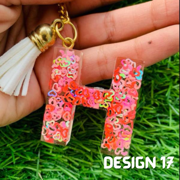 H Ornage Glitter Resin Initial Letter A-Z Keychain with Tassel