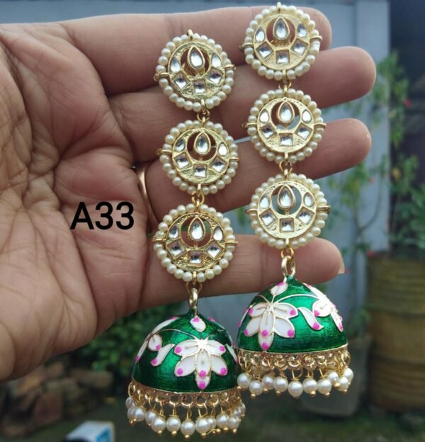 buy green meenakari green long earrings for wedding