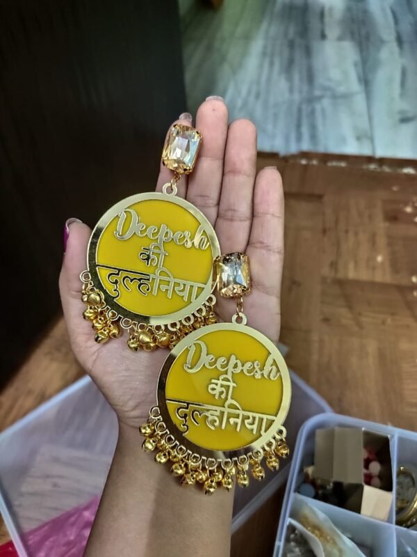 Yellow Dulhaniya Earrings with Stone