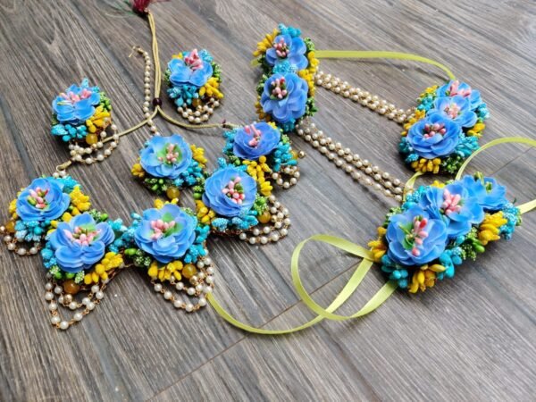 Buy Decent Blue Flower Jewellery Set for Bridal Preminum Quality