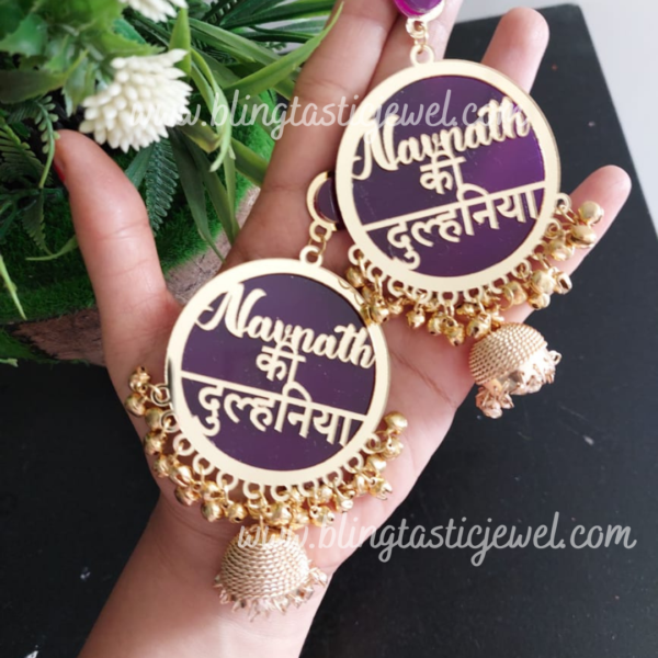 purple customized dulhaniya earrings with jhumkhi