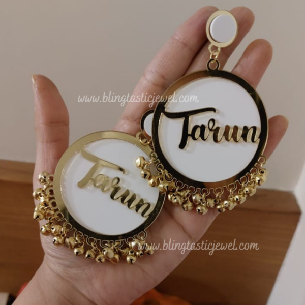 customized white groom name earring for bride to be