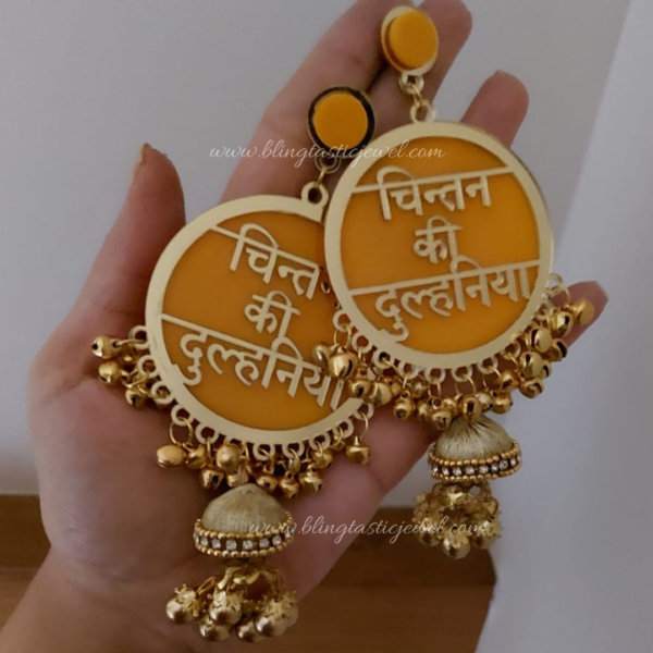 customized dulhaniya earrings with stone and jhumkhi