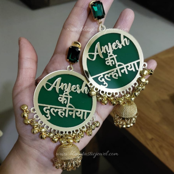 customized dulhaniya earrings with stone and jhumkhi