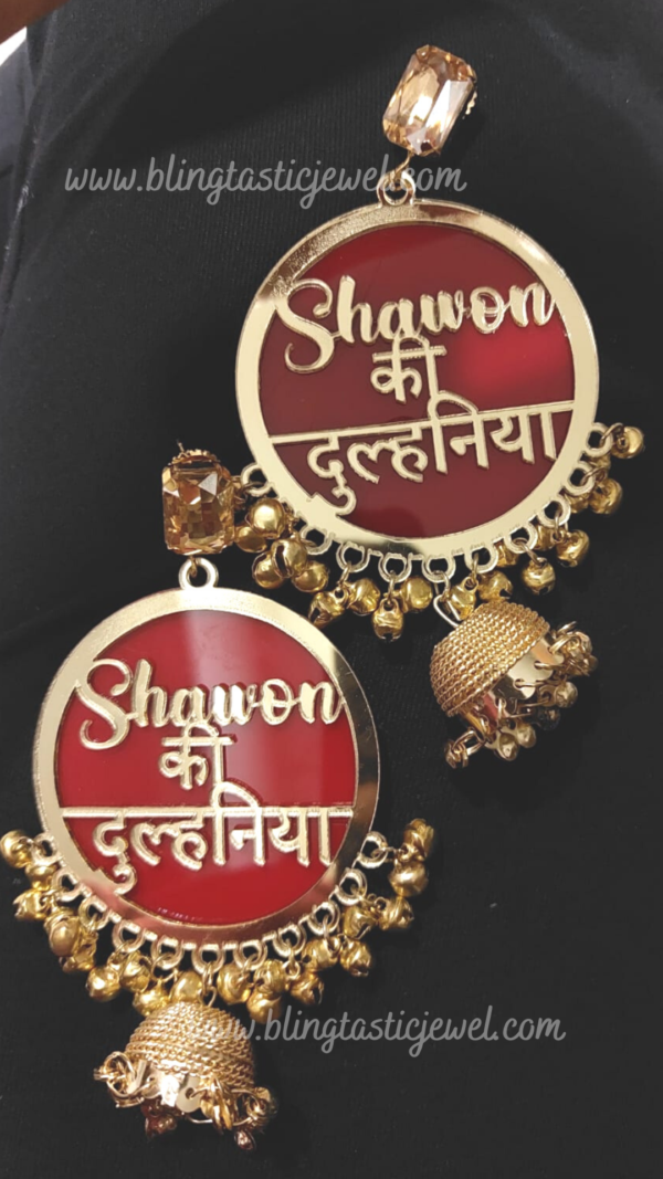 Red customized dulhaniya earrings with stone and jhumkhi