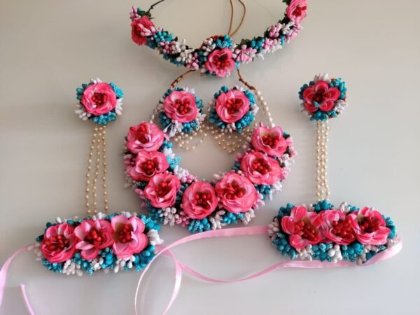 pink and blue floral set for baby shower with taira(hairband)