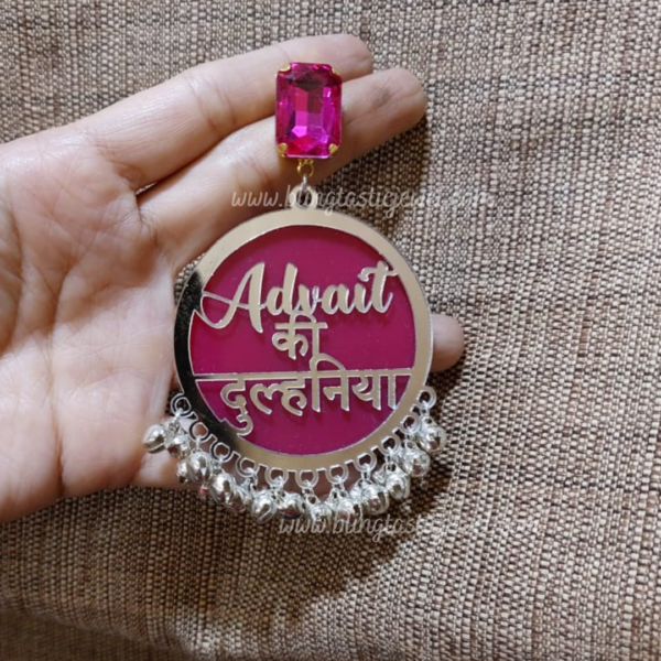 customized pink dulhniya earring with silver coating