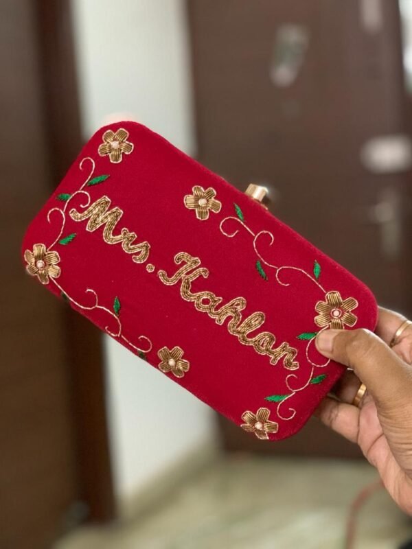 customized embroidered name clutches