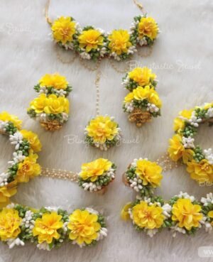 Yellow flower jewellery for haldi & baby shower